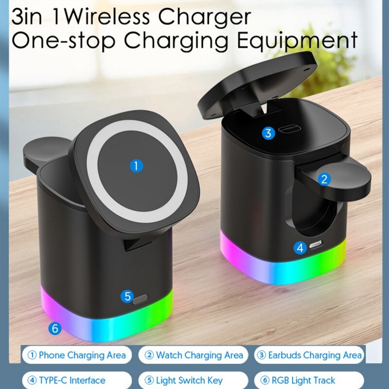 3 In 1 Magnetic Wireless Fast Charger For Smart Phone Gadgets dealsniper-net