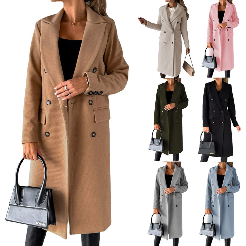 Long Sleeve Lapel Coat Winter Fashion Solid Double Breasted Women dealsniper-net