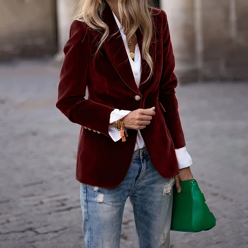 Velvet Lapel Casual Suit Business Fashion Slim Women null Wine Red L