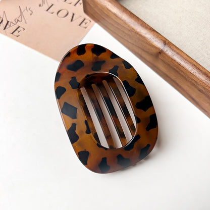 Flat Oval Barrettes Back Head Hair Claw Women DealSniper.net Matte Yellow Leopard Print Pc
