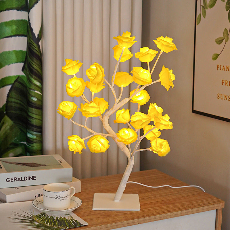 Removable Plastic Base Small Night Lamp Home Decor dealsniper-net White Base Yellow Rose Warm Light