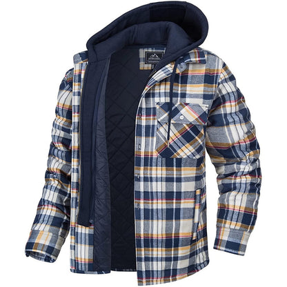 Men's Plaid Hooded Coat Winter Warm Button Zip-up Jacket Women null
