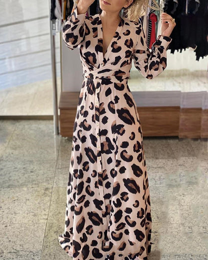 New Leopard Print Long Sleeve Dress Women DealSniper.net