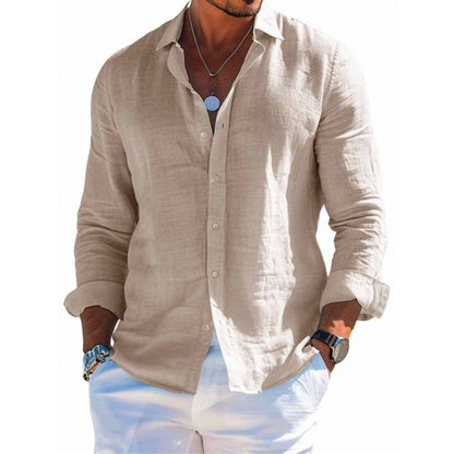 Men's Long Sleeve Shirt Casual Loose Lapel Button Men Gym From House