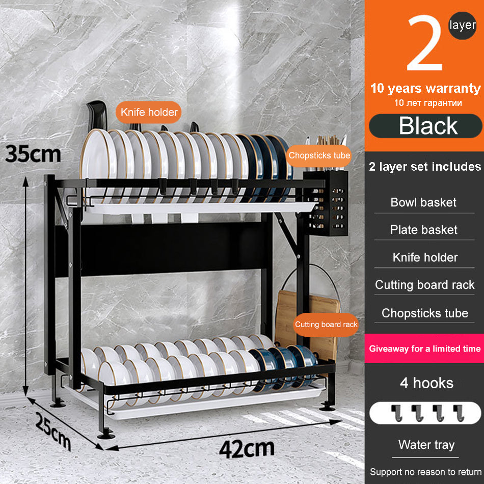 Installation-free Integrated Kitchen Supplies Storage Rack Stainless Steel Kitchen dealsniper-net Black Double Layer Full Set