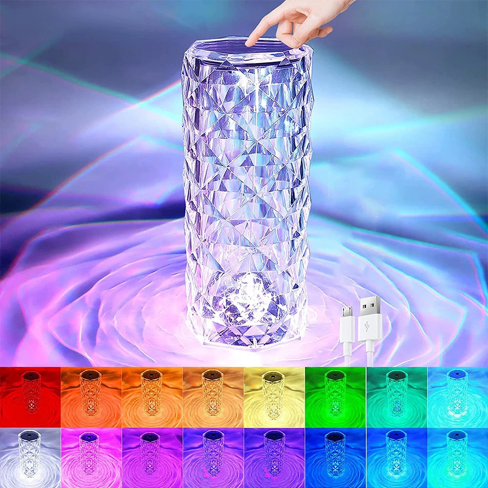 16 Colors LED Crystal Lamp Rose Light Touch Table Lamps Bedr Home Decor dealsniper-net