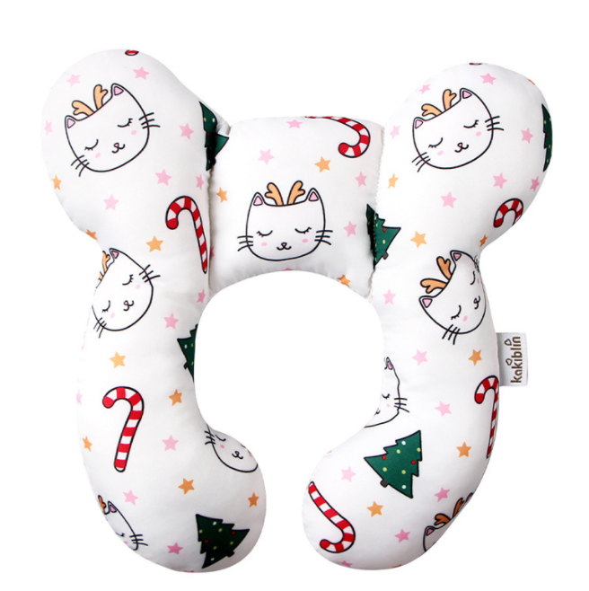 Infant Pillow Baby Bed U-Shaped Safety Seat Neck Guard Fixed Stereotyped Stroller Pillow Kids DealSniper.net Christmas tree cat OPP