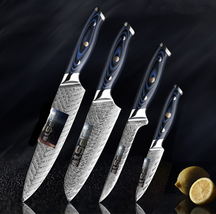 Damascus knife set kitchen stainless steel Kitchen dealsniper-net Four piece suit with logo